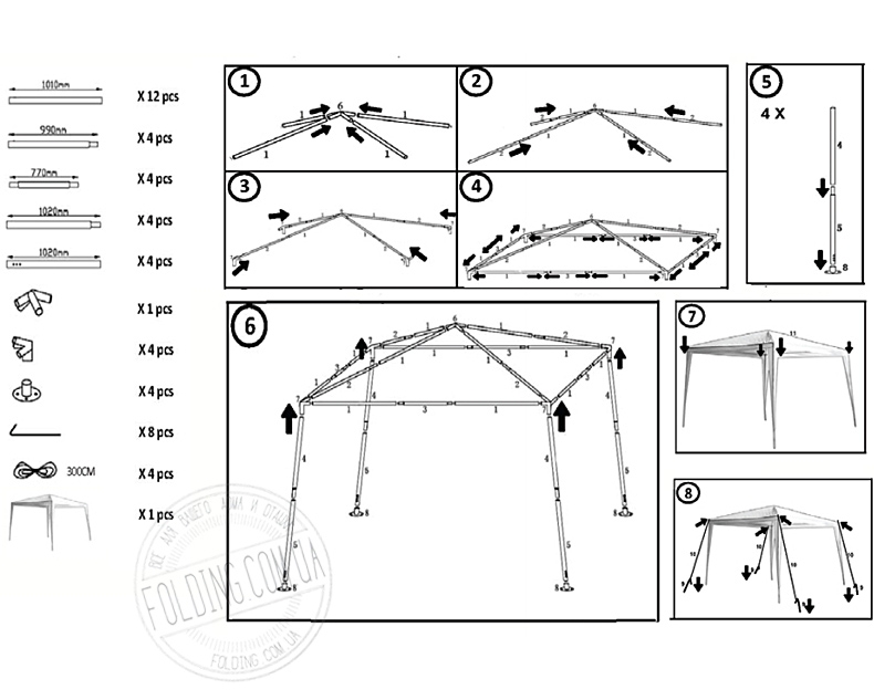 Инструкция по сбору шатра 3х3