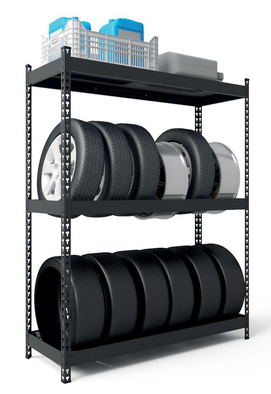 Стелаж Титан для коліс 1680х1200х500 Міткас, 300 кг/полицю, 2 яруси + 1 полиця ДСП