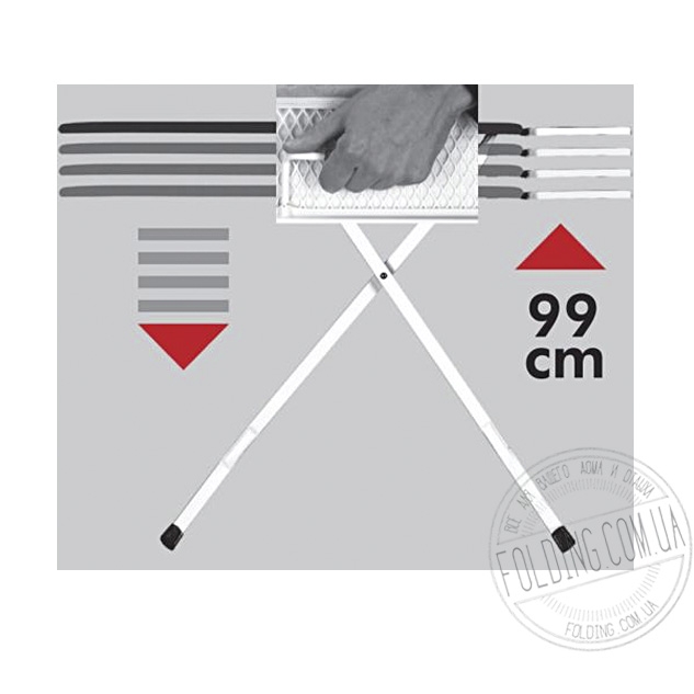 Доска гладильная «Mono 37438F1» имеет плавную регулировку высоты от 77 до 99 см.