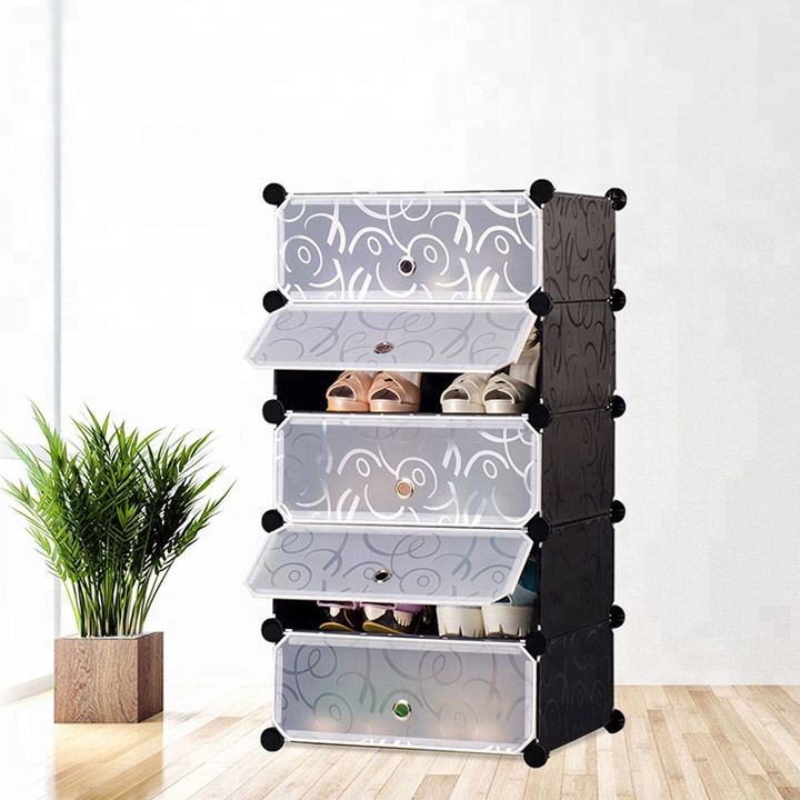 Шафа пластикова для взуття Storage Cube Cabinet «А1-5 Чорна