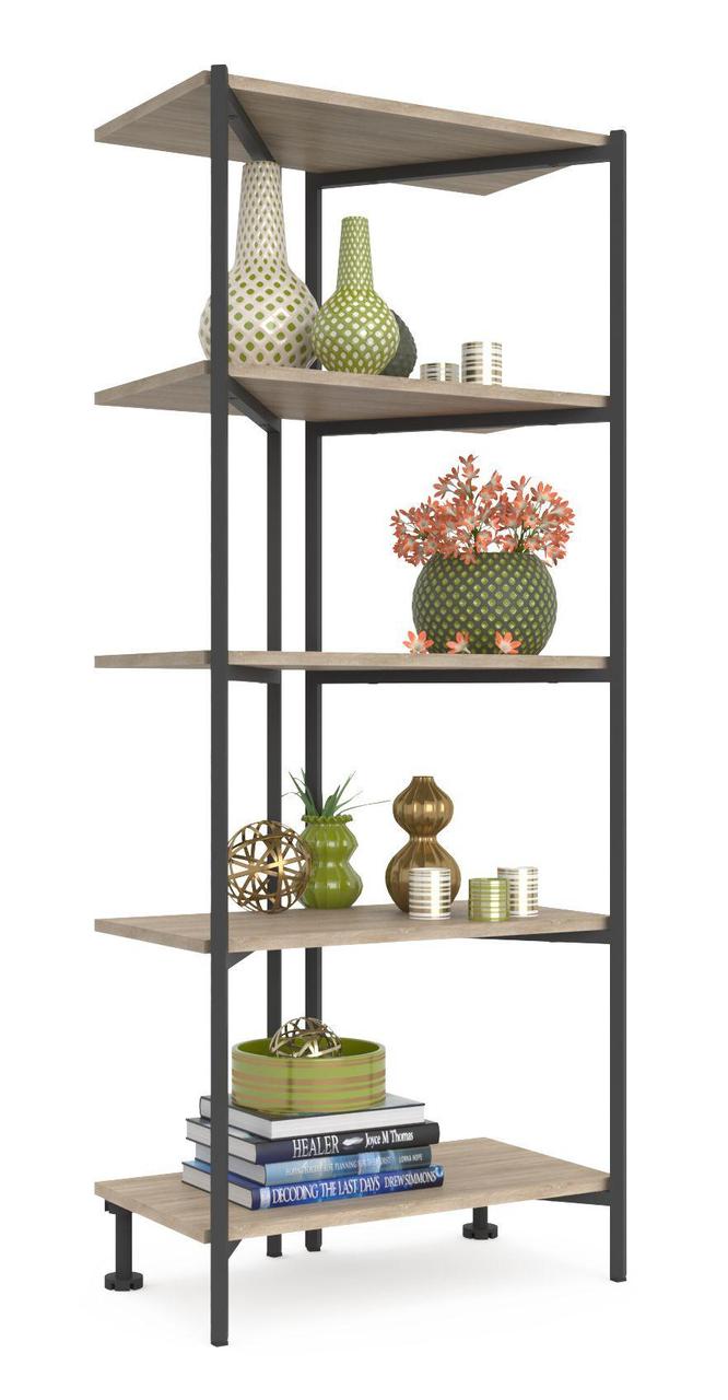 Стелаж Лофт 1630х670х340 Темно-зелений, Дуб сонома, 150 кг/полицю, 5 полиць, ЛДСП, фарбований, металевий