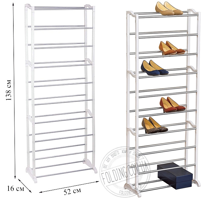 Габаритные размеры обувной стойки 138х52х16 см.