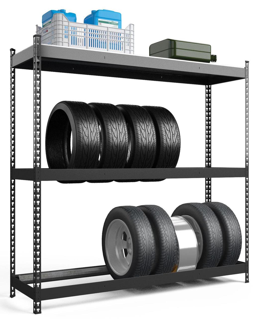 Стелаж Титан для коліс 1680х1800х500 Міткас, 300 кг/полицю, 2 яруси + 1 полиця ДСП